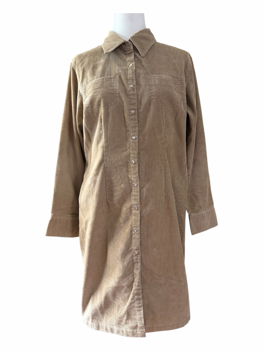 Cotton Ginny Tan Long-Sleeve Corduroy Shirt Dress L
